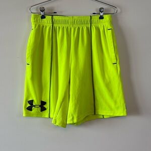 Under Armour athletic shorts in neon yellow and black size M